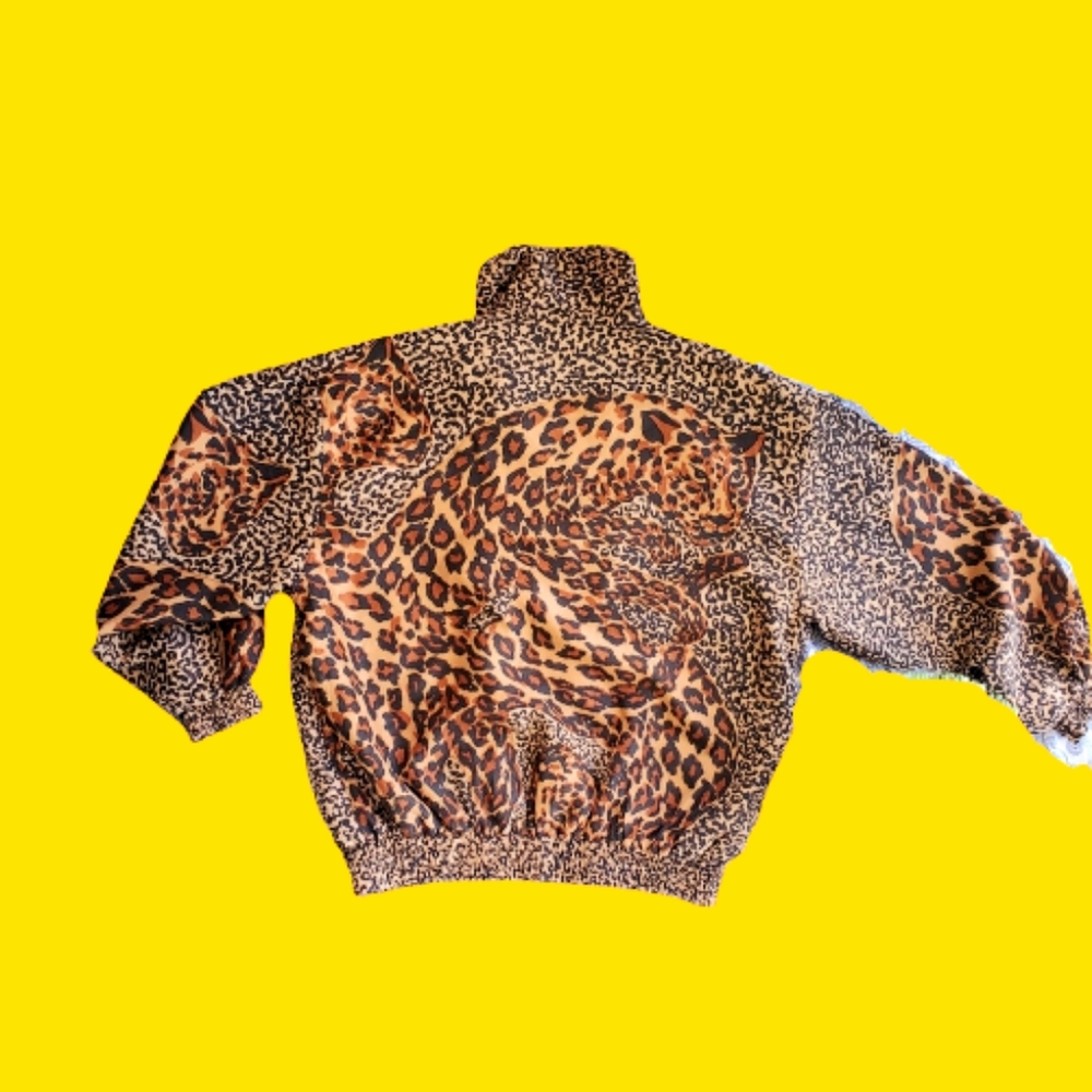 100% Silk 80s Vintage Fuda International  Long Sleeve Bomber Jacket With Pockets